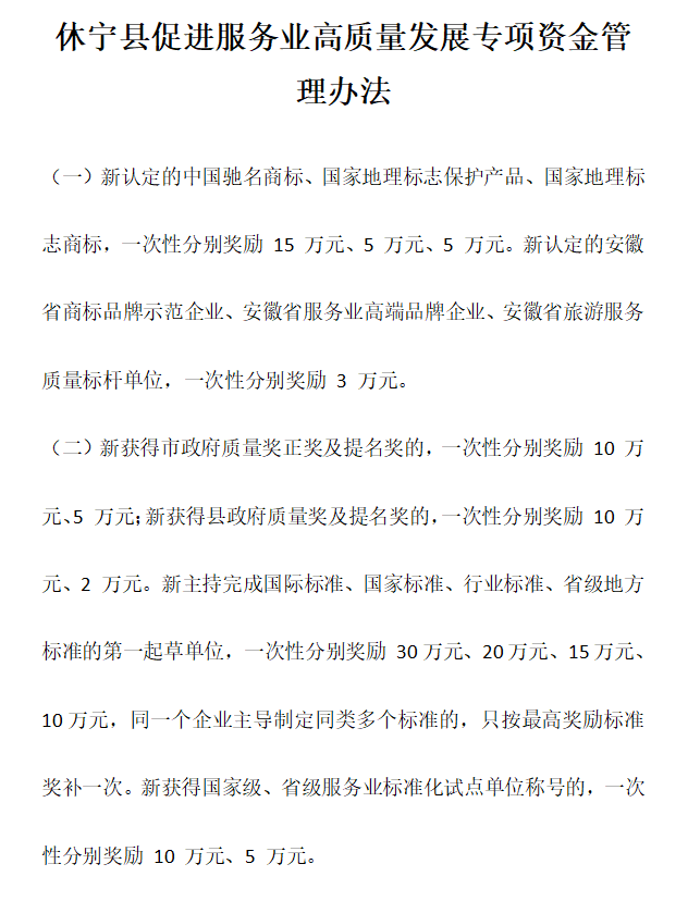 安徽省黃山市休寧縣促進(jìn)服務(wù)業(yè)高質(zhì)量發(fā)展（知識產(chǎn)權(quán)）專項資金管理辦法